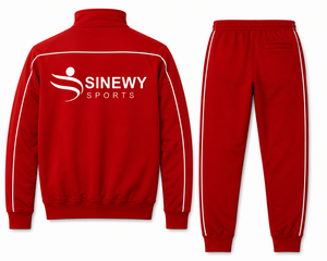 Ensemble de survêtement rouge SINEWY SPORTS, sweat-shirt à col montant entièrement zippé et pantalon, polyester respirant, style sportif d'automne pour adultes - Product Image 2