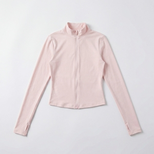 Light Pink <b>Zip</b> <b>Up</b> <b>Jacket</b> & Shorts Set | Long Sleeve Stand Collar Activewear Set | High Waist Shorts | Custom OEM Manufacturer - Product Image 3