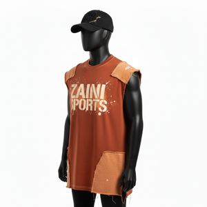 Chemise sans manches pour homme, tissu en coton premium, design en maille, broderie, logo personnalisé, 100% coton, t-shirt pour homme, coupe ample, imprimé - Product Image 5