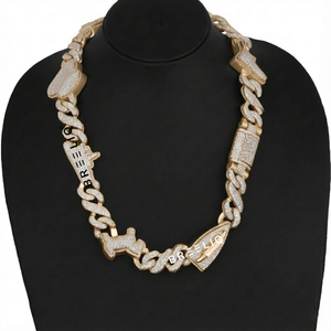 Cadena de Plata de Ley 925 con Eslabones Cubanos Miami, Estilo Hip Hop, con Diamantes Cultivados en Laboratorio VVS que Pasan la Prueba del Diamante, con Incrustaciones de Diferentes Formas - Product Image 6