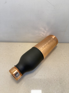 Premium Matte Black Pure Copper Water Bottle with Hand-Hammered Base Two-Tone Copper Flask Tapered Sports Bottle with Ridged Lid - Product Image 4