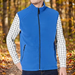 Chaleco deportivo sin mangas para hombre, azul liso, con cuello alto y cremallera, ligero - Product Image 3