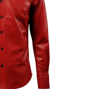 Men's Red PU Leather Dress <b>Shirt</b> Long Sleeve Turn-down Collar Solid Formal <b>Shirts</b> Autumn Wear - Product Image 4