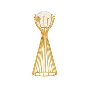 Premium Nordic Minimalist Transparent Glass Orb Tabletop <b>Ornament</b> with Tall Metallic Cone Stand for Office <b>Desk</b> Styling - Product Image 2