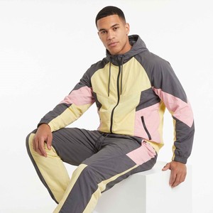 Survêtement personnalisé avec logo pour homme, coupe ample, patchwork, uni, décontracté, en nylon et polyester, coupe-vent, streetwear - Product Image 4