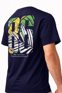 เสื้อยืดโอเวอร์ไซส์สีน้ำเงินกรมท่าสำหรับผู้ชาย พิมพ์ลายพระอาทิตย์ตกดิน สไตล์ชายหาดฤดูร้อน ผ้าฝ้าย สตรีทแวร์ ลำลอง ทรงหลวม รับสกรีนโลโก้ - Product Image 6