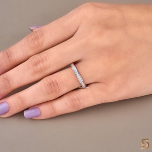 Channel Set Moissanite Diamond Band <b>Ring</b> 0.38CT | 10K White Gold Minimalist Wedding Band | <b>Dainty</b> Stackable Jewelry - Product Image 1