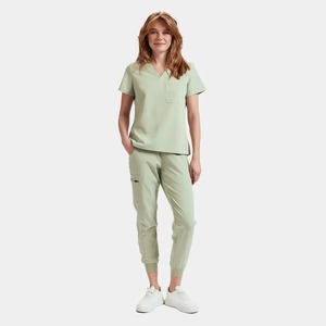 Ensemble de blouses médicales pour femmes, col en V, manches courtes, vert, coton et polyester, uniformes d'hôpital avec poches - Product Image 2