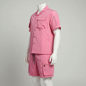 Conjunto de Camisa y Pantalones Cortos Cargo Rosa Personalizado, Ropa de Verano de Algodón, Estilo Utilitario Unisex, OEM, Marca Privada, Ropa Casual Urbana, Listo para Usar - Product Image 1