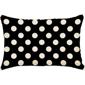 Fodere per cuscini decorativi in cotone e lino a pois bianchi e neri, cuscino lombare rettangolare per divano - Product Image 1