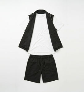 MEN'S <b>BLACK</b> SUMMERSET GILET LIGHTWEIGHT SPANDEX/POLYESTER MULTI-POCKETS ZIPPER COLLARLESS BREATHABLE CASUAL OUTERWEAR SET - Product Image 1