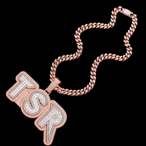 Pendentif Lettre Personnalisé en Argent Moissanite Double Couche, Design T, Tons Blanc, Jaune et Rose, Bijoux Hip Hop, Lettre Double Couche - Product Image 3