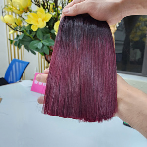 SMA ผมมนุษย์แบบสองหัวสีออมเบรเบอร์กันดีผมต่อแบบดิบคุณภาพสูงผ้าสองชั้น - Product Image 1