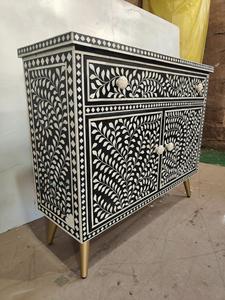 Cajón con Incrustaciones de Hueso de ILAHI, Diseño Moderno con Detalles de Ágata, Mueble Portátil para el Hogar - Product Image 5