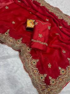 Indian Ethnic Beautiful and Elegant Saree with Embroidery Work for Partywear and <b>Wedding</b> Occasion for Women Fancy Trendy Outfit - Product Image 2