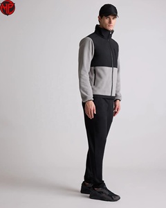 Men's Color Blocking <b>Fleece</b> <b>Jacket</b> Stand Collar Zipper Closure Windproof Casual Autumn Wear Regular Fit Gray <b>Black</b> Polyester - Product Image 3