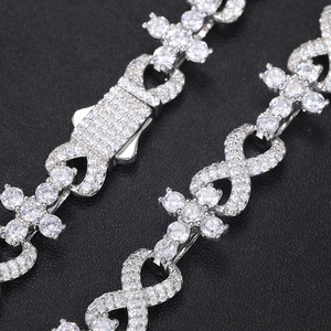 Mens Moissanite 925 Silver Infinity Floral <b>Link</b> Necklace Bracelet Set Iced Diamond Style Luxury Statement <b>Jewellery</b> Fashion Gift - Product Image 6