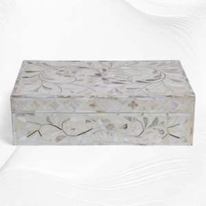 Handcrafted Floral Design Mother of Pearl Jewellery Box Luxury Resin MOP Decorative Storage Box MOP Inlay Box at factory price - Product Image 3