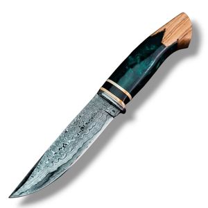 Hochwertige Jagdmesser mit Damastmuster, scharfer feststehender Klinge, dekorativem Holzgriff und gebogener Schneidkante für Camping - Product Image 1