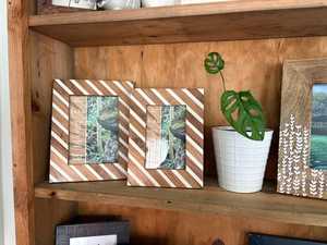 Natural Acacia Wooden <b>Photo</b> Holder With Resin inlay Work For Decorative use at office home living room interior - Product Image 1