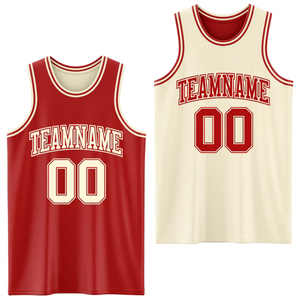 Camiseta de Baloncesto Reversible Personalizada con Nombre del Equipo 00 Rojo Crema, Impresión Serigrafiada, Ropa Deportiva Unisex para Adultos - Product Image 1