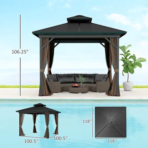 Gazebo à toit rigide brun foncé 10FT X 10FT avec structure en aluminium et toit en métal, rideaux à crochets inclus - Product Image 3