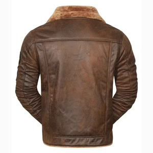 Winter <b>Jacket</b> Wholesale Distressed Brown Suede Faux Shearling Lining Button Closure <b>Men</b> Casual Western Style Warm Coat - Product Image 2