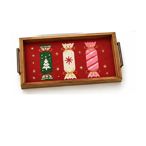 ถาดเสิร์ฟไม้ลายลูกกวาดคริสต์มาสเคลือบเงาพร้อมหูจับสำหรับใช้ในบ้าน - Product Image 5