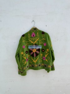 Blazer en velours à col mandarin avec broderie florale faite à la main, veste d'automne pour femme, manches longues, longueur normale - Product Image 4