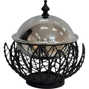 Contemporary Look Food Warmer Steel Pot <b>With</b> <b>Lid</b> and Knob High Quality Black Color Leaf Stand <b>With</b> Tealight Wedding Serving Dish - Product Image 1