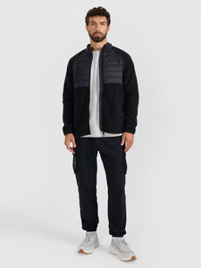 Chaqueta deportiva para hombre con cremallera completa y cuello alto, de forro polar cortavientos, informal, negra, con acolchado de algodón grueso, corte regular - Product Image 3