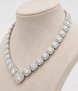 Collar de Tenis de Moissanita Chapado en Oro Blanco con Cadena de Eslabones de Corte Brillante Redondo, Joyería Unisex de Moda para Regalo de Boda o Fiesta - Product Image 3