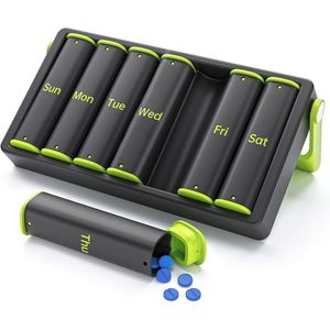 Portapillole Settimanale Grande da Viaggio, 7 Giorni AM PM, con Maniglia Girevole, Doppia Dose Giornaliera, Contenitore Portatile Promozionale per Pillole - Product Image 1