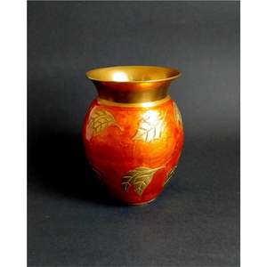 Vase décoratif en laiton émaillé fait main de luxe, urne à feuilles d'or, centre de table, art indien Meenakari, décoration intérieure, cadeau - Product Image 1