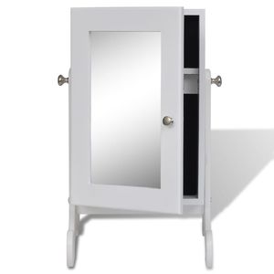 White Wooden Jewelry Cabinet with <b>Mirror</b> <b>Tabletop</b> Organizer - Product Image 5