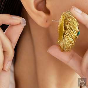 PRAO Fine <b>Stud</b> <b>Earrings</b> Anti-Tarnish Golden Nest <b>Emerald</b> Elegant and Luxurious Style - Product Image 1