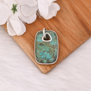 Pendentif en argent sterling 925 avec pierre précieuse turquoise sculptée, serti dans un cadre plaqué argent, tendance et élégant pour femmes - Product Image 5