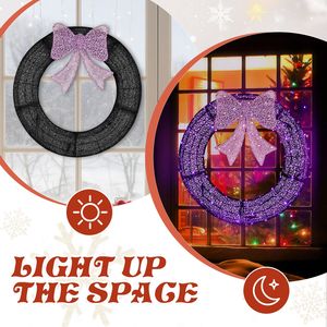 Guirlande de Noël d'intérieur pré-éclairée de 36 pouces, décoration avec nœud violet, guirlande métallique éclairée, lumières LED à télécommande, minuterie, matériau PVC - Product Image 5