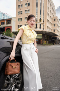Blusa informal tejida a rayas amarillas para mujer, camisa con mangas casuales, cuello con botones, camisa elegante para primavera y verano MADGE - Product Image 3