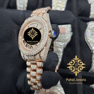 Reloj de Diamantes de Oro Rosa para Mujer, de Lujo, Marca Pahal Jewels, 40 mm, Redondo, Analógico, de Cuarzo, para Correa de 18 mm - Product Image 2