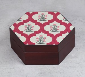 Classic Wooden Jewelry <b>Box</b> <b>with</b> Floral Pattern <b>Lid</b> Wood Rectangle <b>Box</b> Strong Build Elegant Theme Design for Jewelry Gift <b>Storage</b> - Product Image 2