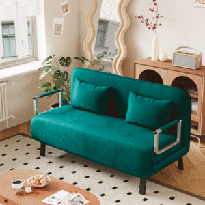 Divano Letto Convertibile Verde Antico da 55 Pollici in Velluto, Pieghevole a Tre Ante con Schienale Regolabile e Cuscino, Chaise Longue Relax by Co - Product Image 1