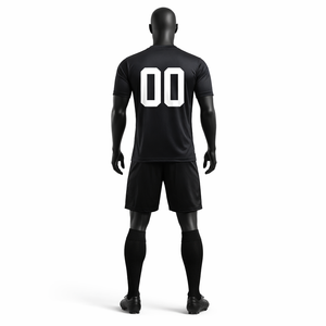 Ensemble de maillots de football personnalisés unisexes pour adultes, manches courtes, noir et rose, imprimé par sublimation, col rond, polyester respirant - Product Image 4