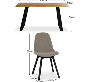 Ensemble de table à manger rectangulaire en teck massif moderne Per Se avec 6 chaises rembourrées en tissu, pieds noirs, usage hôtelier - Product Image 6