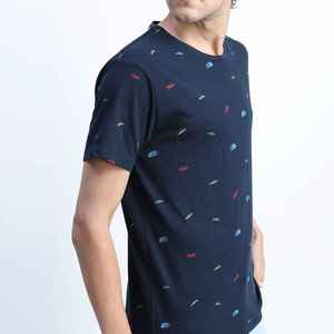 T-shirt à manches courtes col rond pour homme, bleu marine, avec imprimé voiture coloré, coupe classique, en jersey de coton tricoté décontracté - Product Image 3