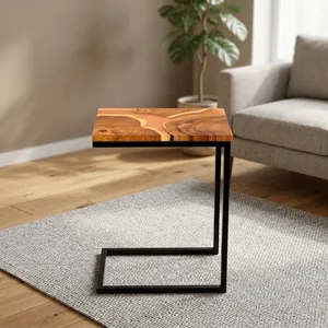 Table d'appoint en bois avec résine époxy et support en métal noir, table basse moderne pour salon, entrée, décoration intérieure - Product Image 6