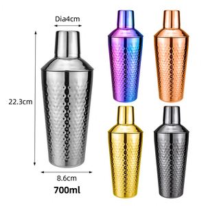 Shaker à cocktails Martini professionnel 3 pièces martelé en acier inoxydable SS304 de 700 ml avec passoire intégrée - Product Image 1