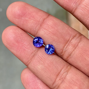 Pierre précieuse ronde en Tanzanite bleu violet de qualité supérieure, paire de pierres brutes pour la fabrication de boucles d'oreilles, ensemble de Tanzanite bleu violet facetté - Product Image 6