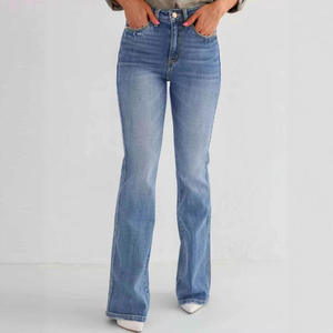 Jean en denim évasé pour femme, en coton délavé, longueur intégrale, décontracté, pour le printemps - Product Image 1