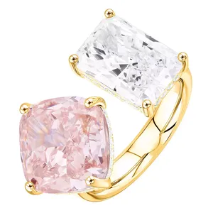 Luxury IGI Certified Silver <b>Two</b> <b>Stone</b> Cushion Cut Eternity Band <b>Ring</b> Pink Crystal Engagement Anniversary Wedding Party Statement - Product Image 2